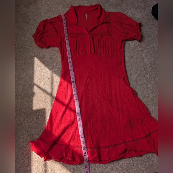 Free People Warm Glow Collared Button Front Mini Dress Cherry Crush Red - Picture 13 of 13